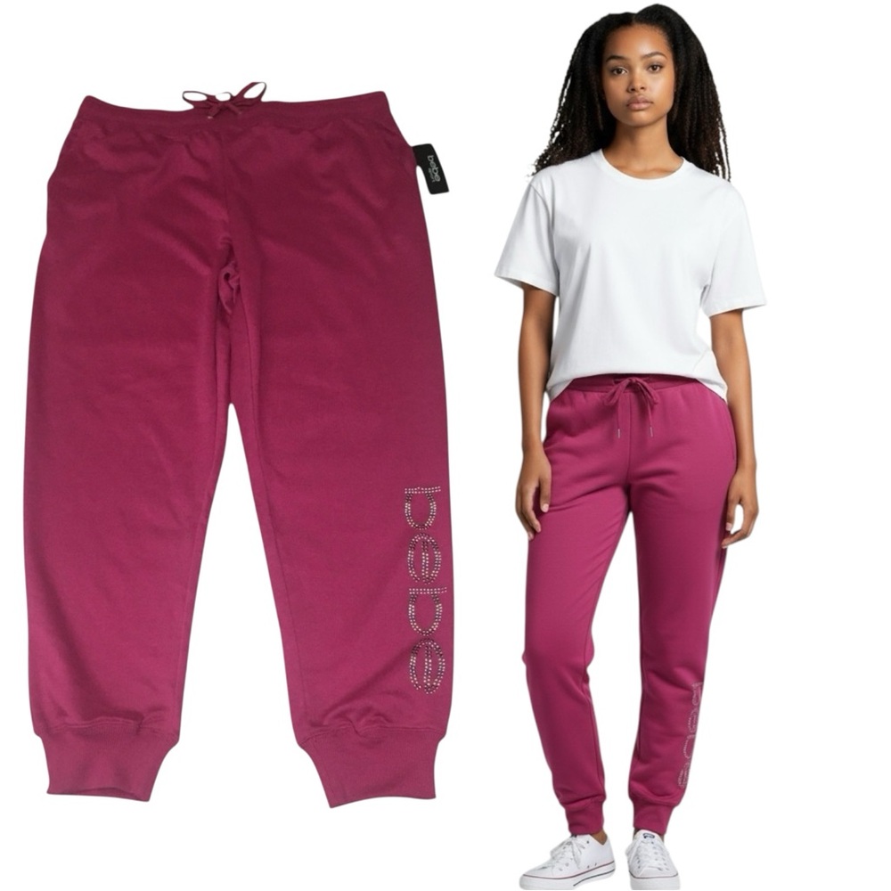 NWT 1X Bebe Sport (37x28) Fuschia Pink Logo Joggers Sweatpants - Women’s - Picture 2 of 12
